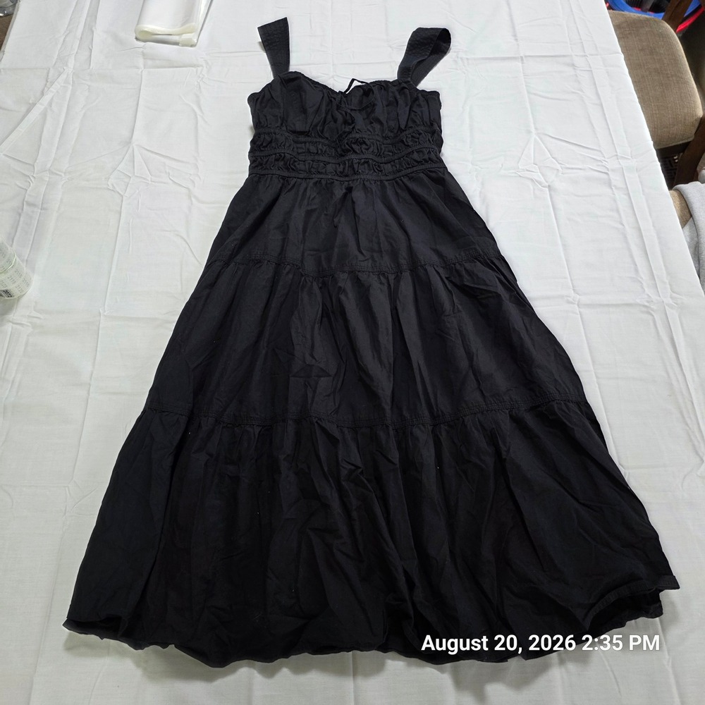 Sunday Best Aritzia Black Smocked Tiered Midi Dress Small Sleeveless Cotton